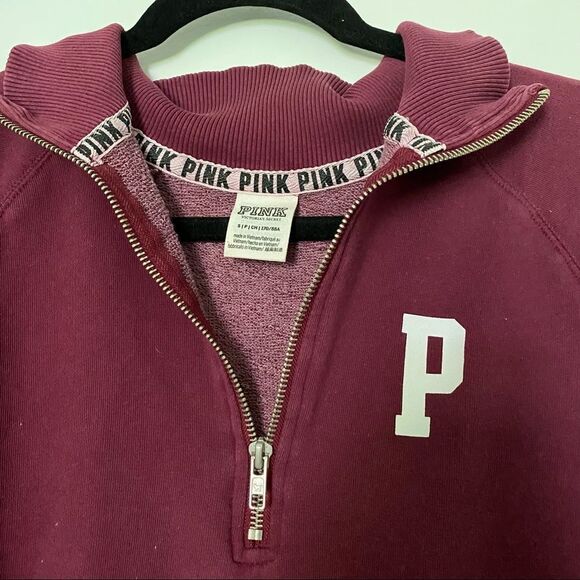 🍄 PINK Victoria’s Secret Maroon Quarter Zip Sweater - Picture 4 of 5